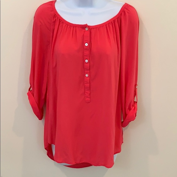 intro. Tops - intro. 3/4 Sleeve Hi Low Pink Rayon Blouse  Size M